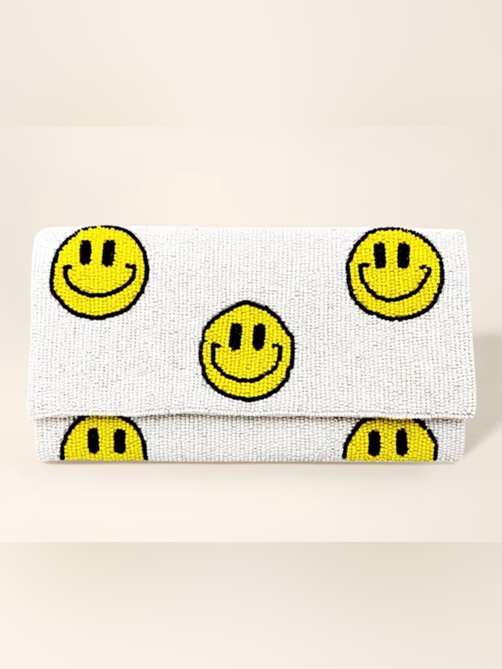 Smiley Beaded Clutch - White and Yellow